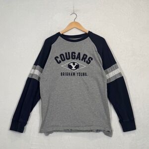 Grey Navy BYU Cougars Raglan Shirt Large